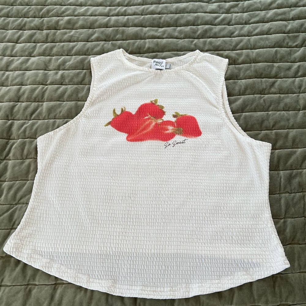 Princess Polly White Tank Top with Red Strawberry Design